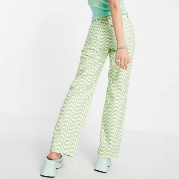 Ragged Jeans Brand Pants Lime Green & White Wavy Pattern Size 26 - Picture 7 of 12